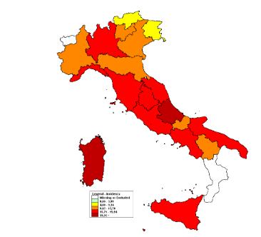 La mappa a colori del contagio da influenza (Fonte: Rapporto RespiVirNet)