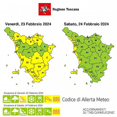 La mappa dell'allerta della Regione Toscana