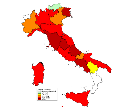 La mappa a colori del contagio da influenza (Fonte: Rapporto RespiVirNet)