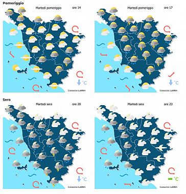 Le mappe meteo del consorzio Lamma per il 13 Giugno