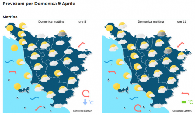 Le previsioni meteo per il mattino di Pasqua mappa