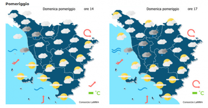 Le previsioni meteo per il pomeriggio di domenica 19 Novembre mappa